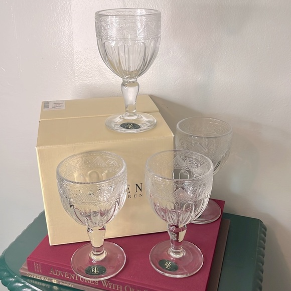 Ralph Lauren Emma Pattern VTG Glass Goblets Set of 4 in Original Box - Picture 5 of 8